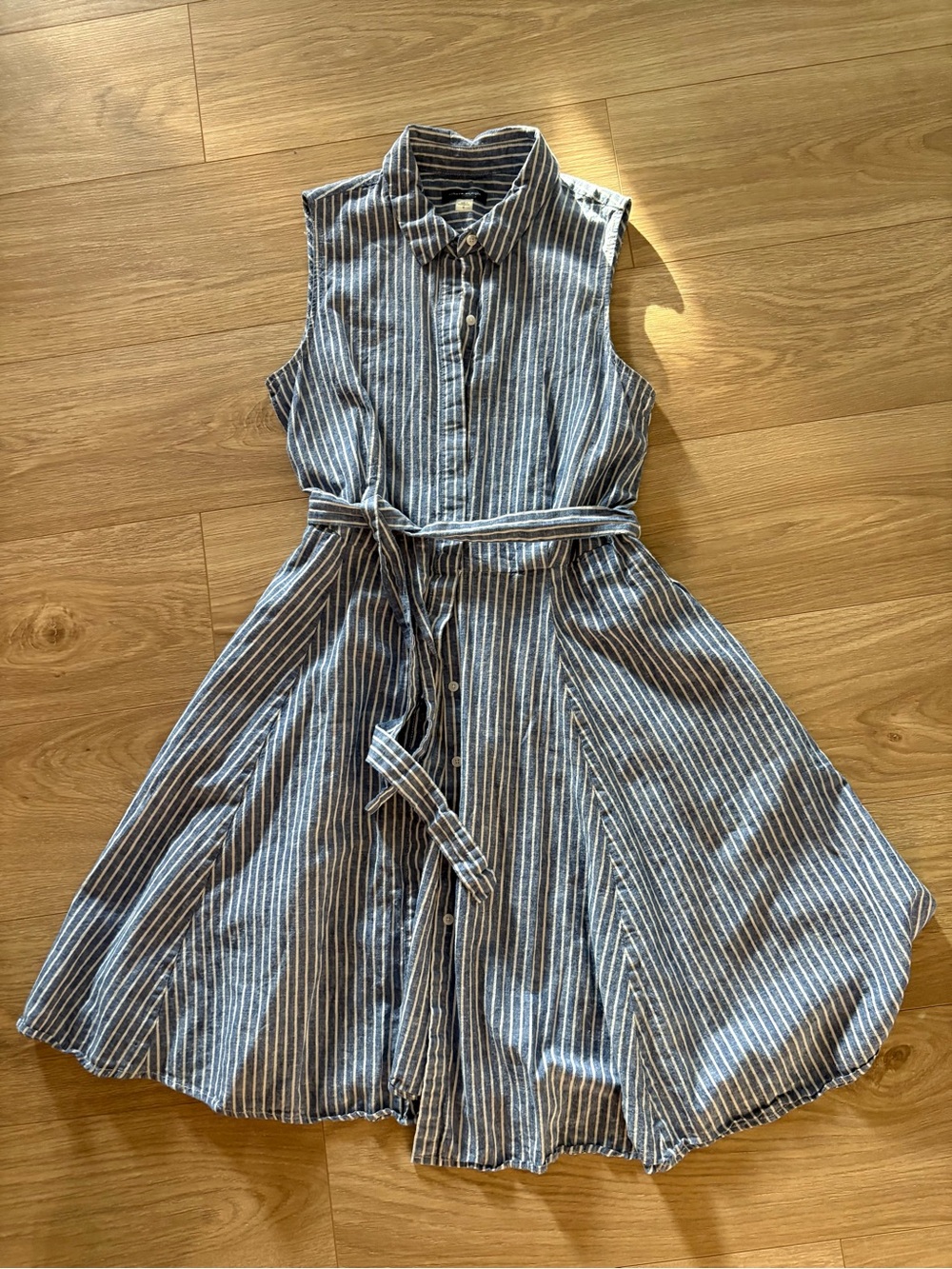 Tommy Hilfiger Navy and White Striped Sleeveless Shirt Dress with Tie
